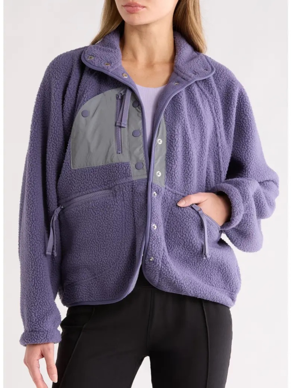 FP Movement by Free People Lilac Teddy Jacket with Gray Chest Pocket